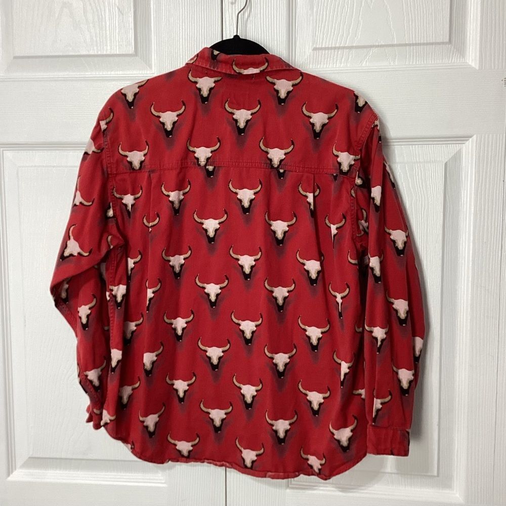 Barn Fly Vintage Western Button Front Shirt Red With Bull Horn Design M - Picture 8 of 12